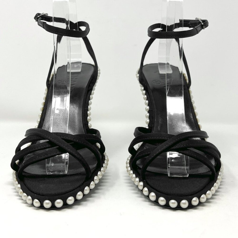 Chanel 2004 Vintage Heels Black Satin‎ Pearl 38.5 Y2K Karl Lagerfeld - Picture 4 of 10